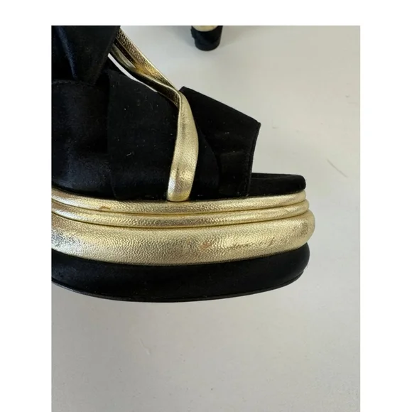 Dolce & Gabbana Black Wedges with Gold Trim Original Autentic no Box - Picture 7 of 7